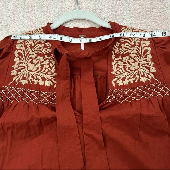 Free People Dreaming About You Baby Doll Blouse Embroidered Boho Size Small - Picture 8 of 13